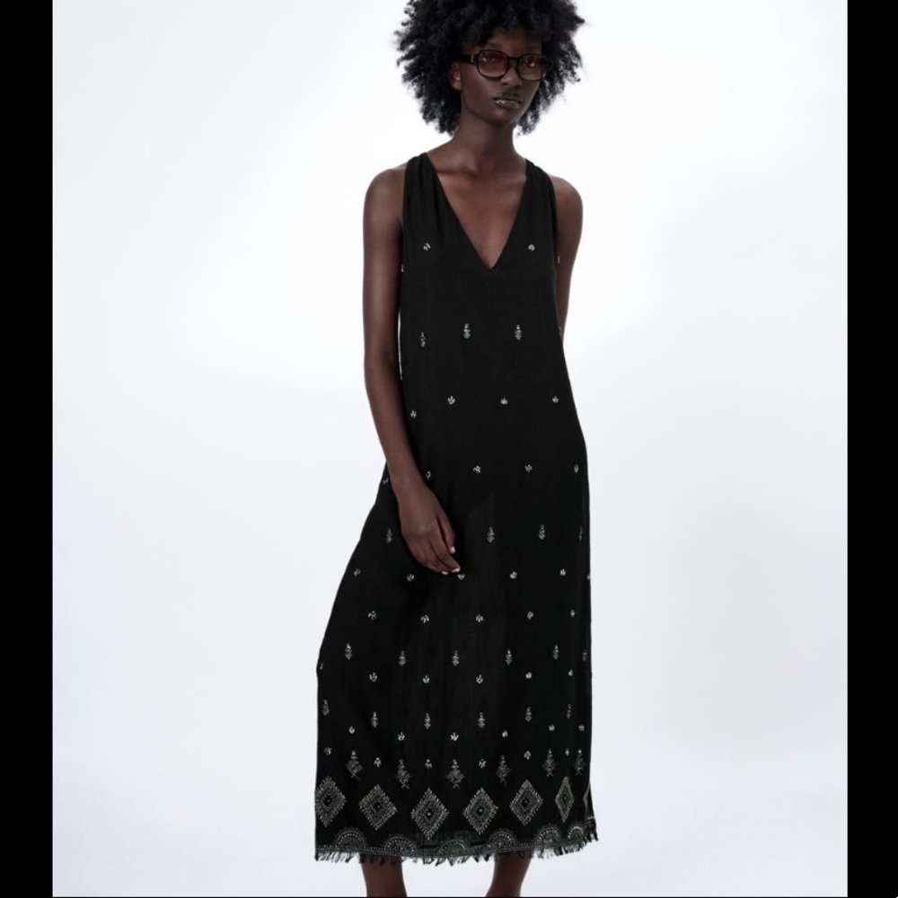 Zara Embroidered Midi Dress Limited Edition